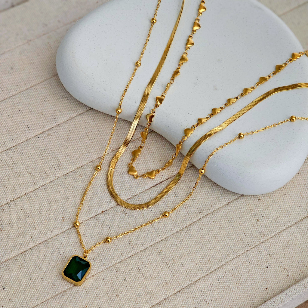 Trio Emerald Stud Necklace - 18kt Gold - Lazuli