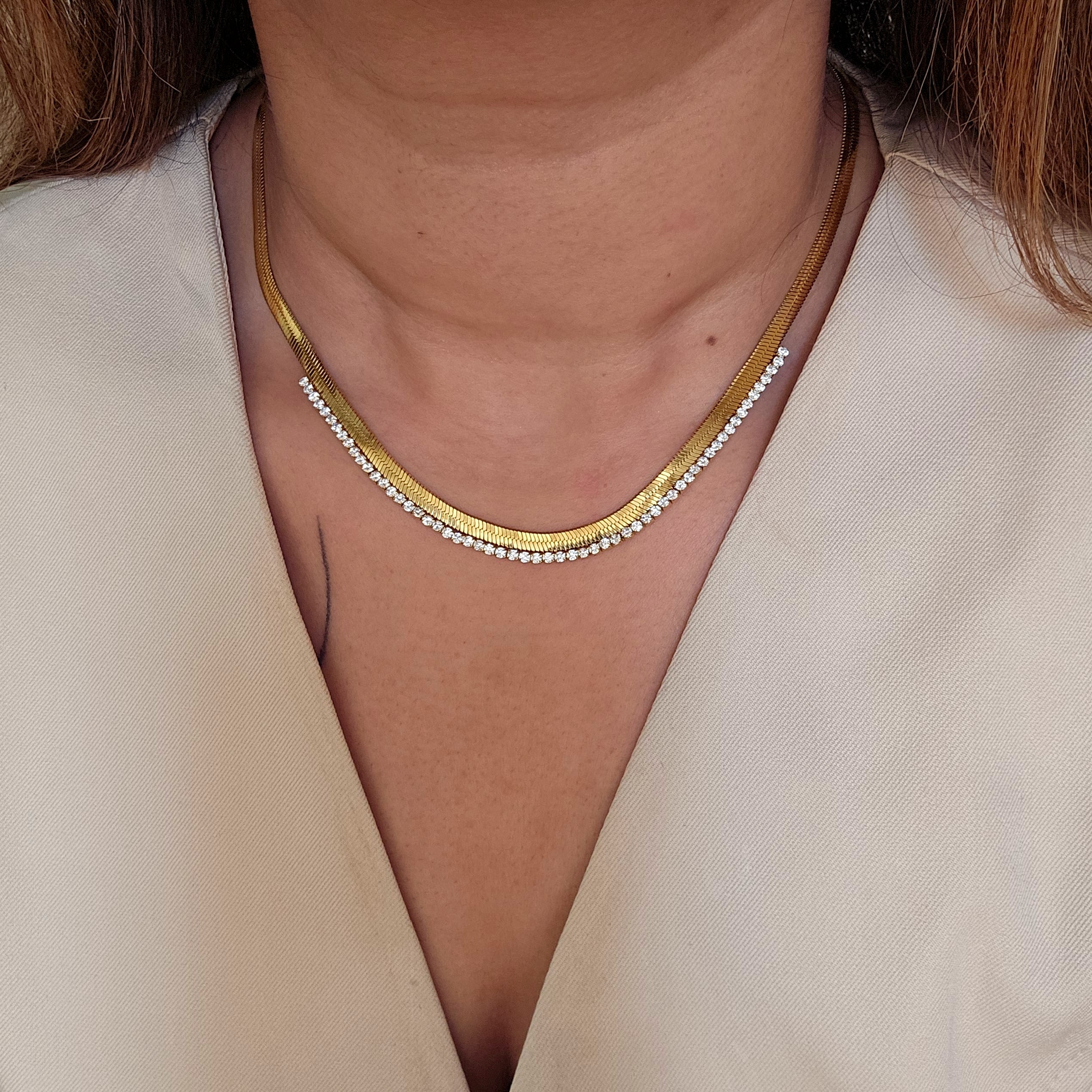Zirconia Tennis Necklace Snake Chain - Lazuli